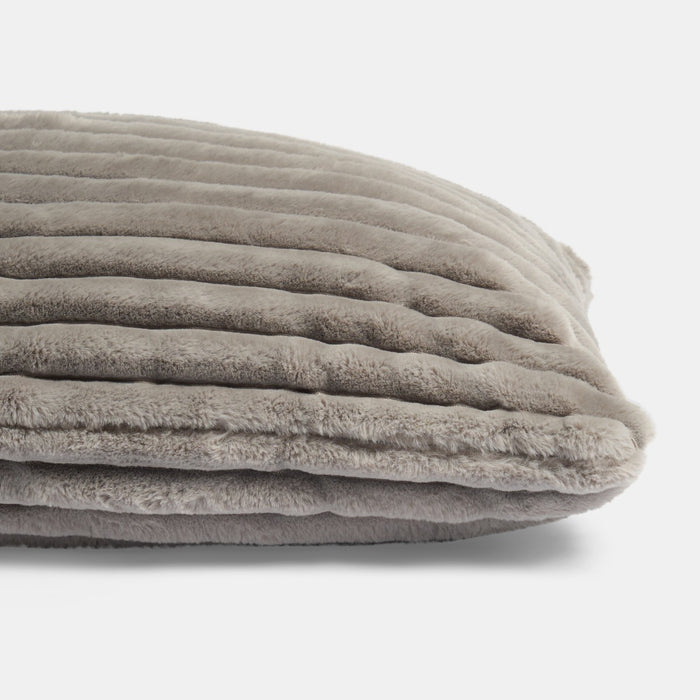 Ribbed Faux Fur Bolster Pillow - Grey 🇬🇧