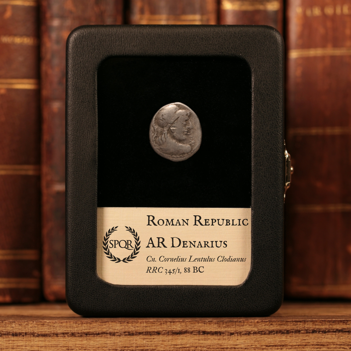 Roman Republic, Cn. Cornelius Lentulus Clodianus, AR Denarius, Mars (God of War) - 88 BCE - Roman Republic