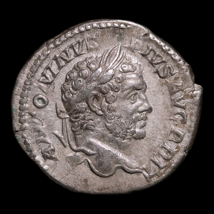 Rome, Emperor Caracalla, AR Denarius, Serapis (Sun God) - 212 CE - Roman Empire