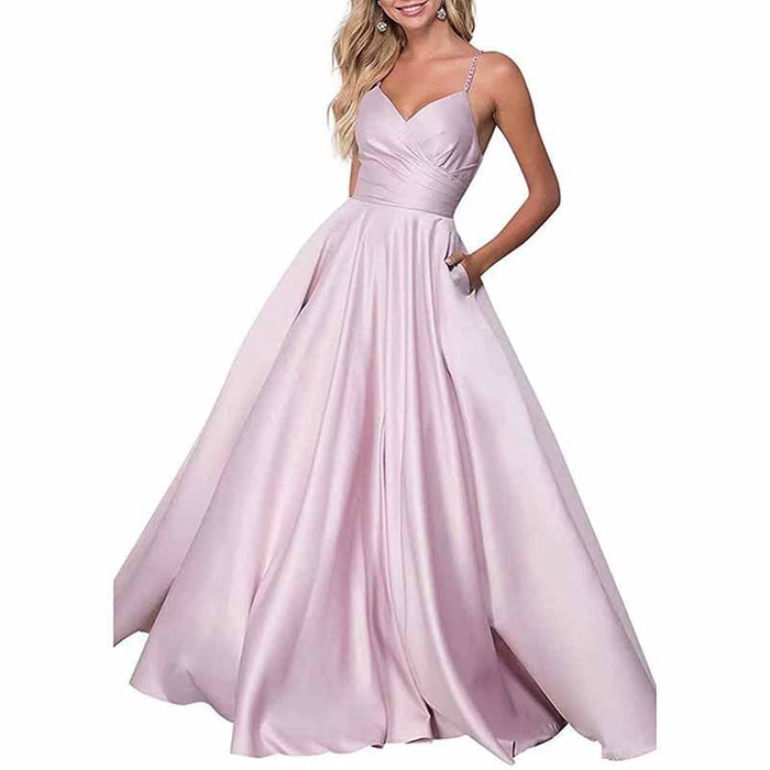 Spaghetti Strap Satin Wedding Dress A Line Bridesmaid Dress Prom Dress