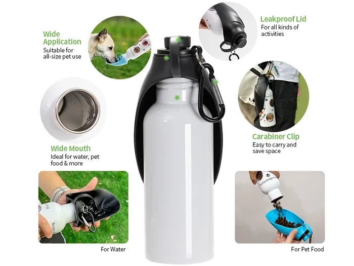 Sublimation Blanks 20oz/600ml Silver Stainless Steel Portable Pet Water Bottle Dispenser