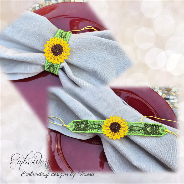 Sunflower - napkin holder or bracelet?/5x7 hoop/ two sizes