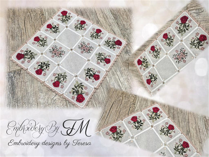 Table runner with roses/ 4x4 hoop
