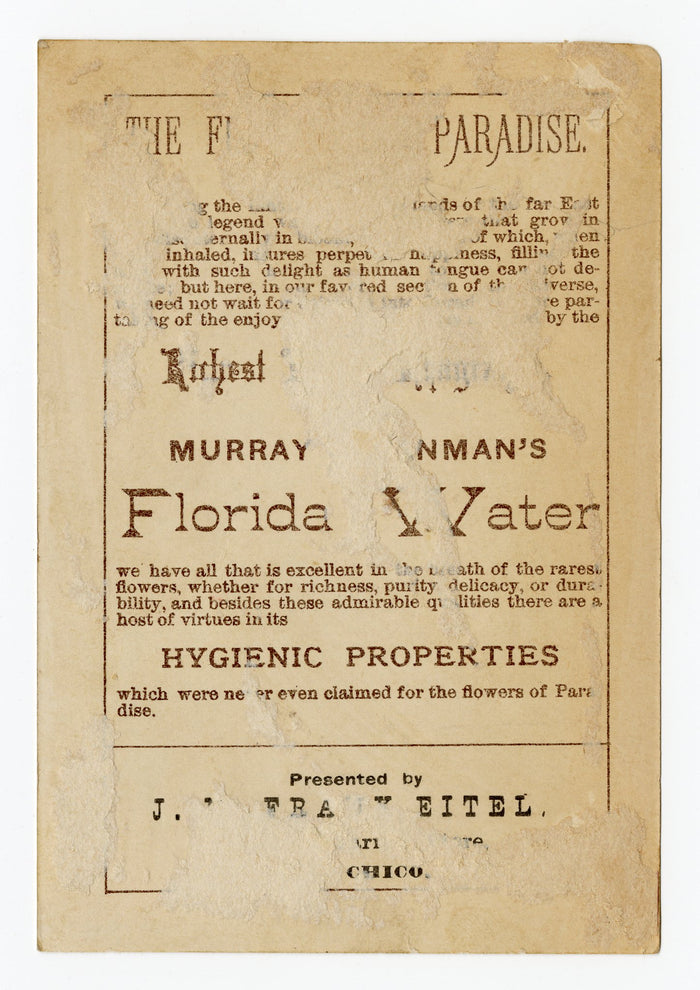 Victorian 1881 Murray & Lanman Florida Water, Perfume Trade Card