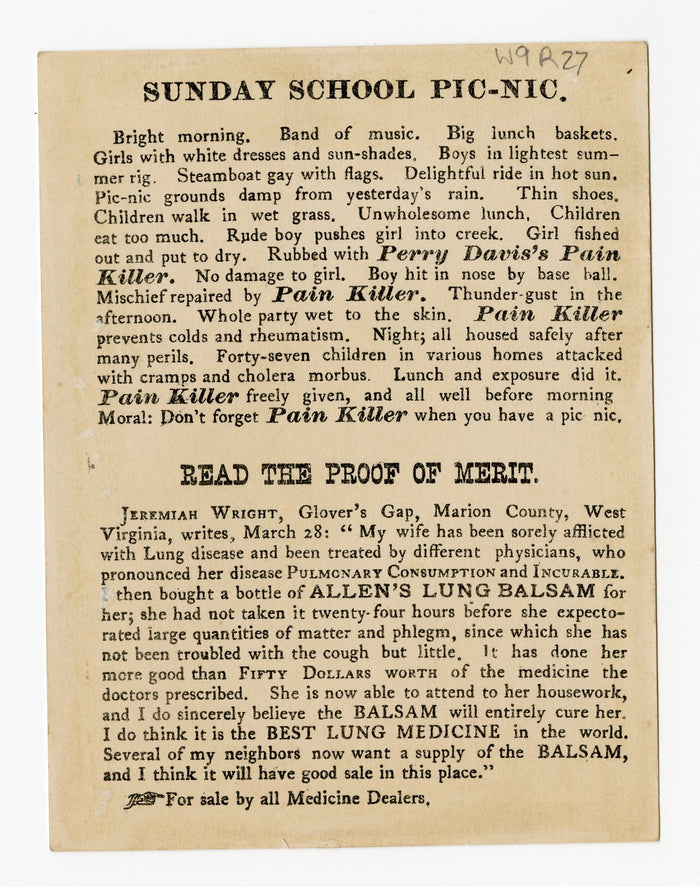 Victorian Allen's Lung Balsam, Quack Medicine || Pharmacy, Kids, Picnic