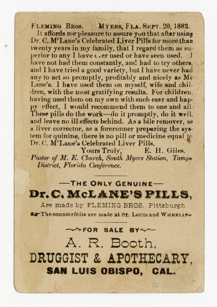 Victorian Dr. McLane's Liver Pills, Quack Medicine Trade Card || Pharmacy