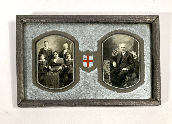 Victorian Framed Double Sided Family Portrait with Family Crest, Silver Mat