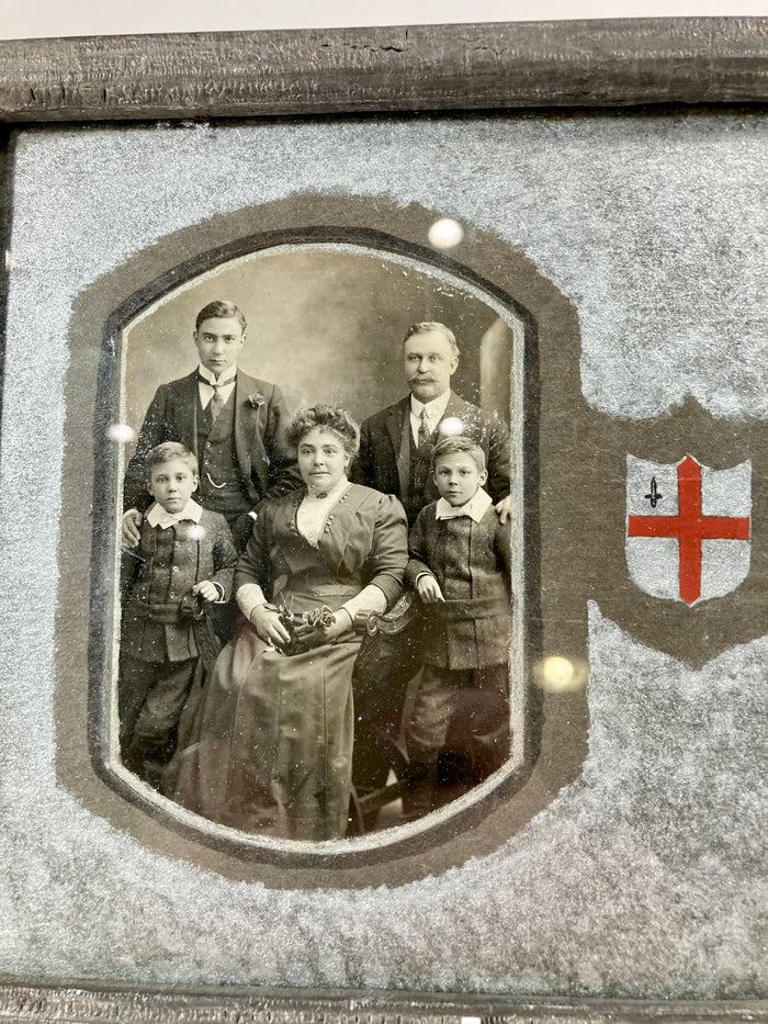 Victorian Framed Double Sided Family Portrait with Family Crest, Silver Mat