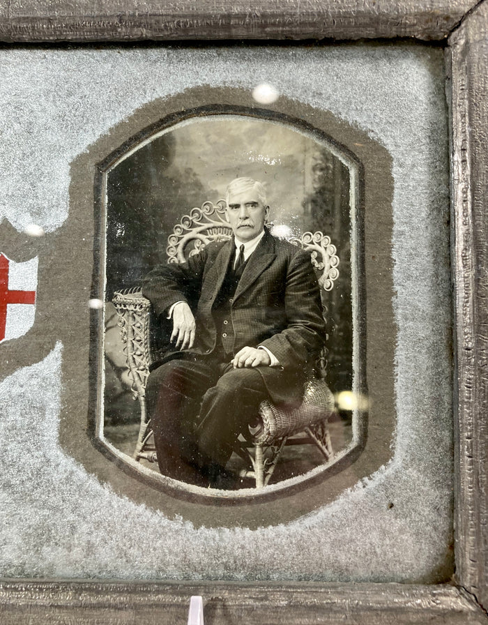 Victorian Framed Double Sided Family Portrait with Family Crest, Silver Mat