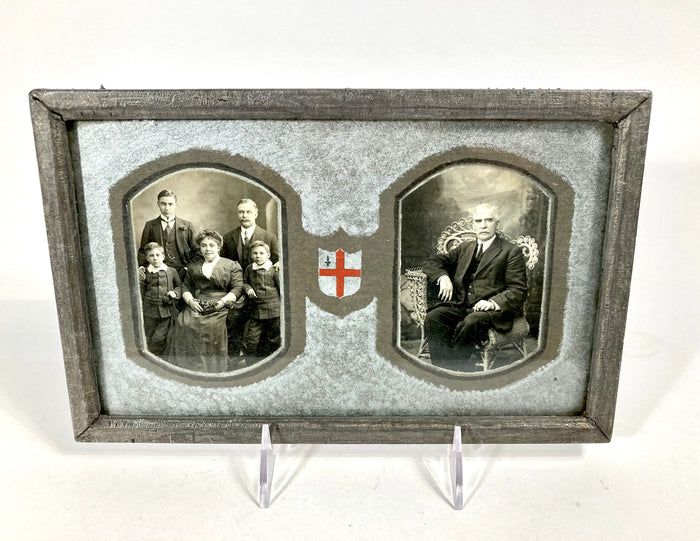 Victorian Framed Double Sided Family Portrait with Family Crest, Silver Mat