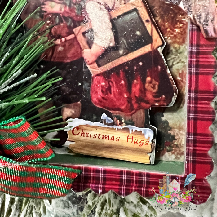 Victorian Santa Shadowbox Ornament Closeup Christmas Hugs Greeting