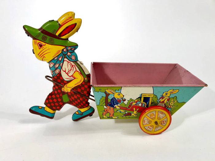 Vintage Easter Rabbit Tin Toy Cart || Painted Easter Egg Hunt, Bunnies, Ducks