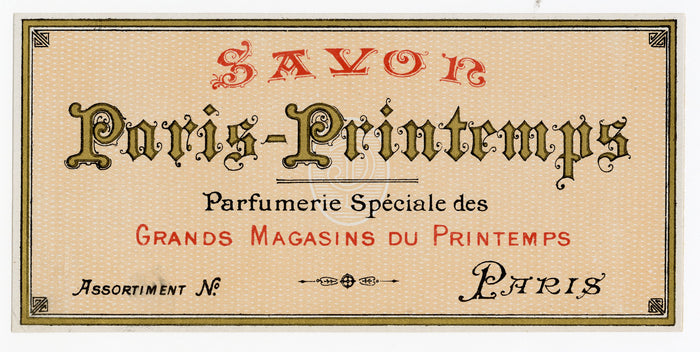 Vintage, Unused, French, Art Deco PARIS-PRINTEMPS Soap Box Label Set of Two