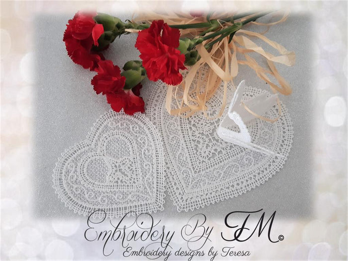 Wedding heart with Swan/two size heart ( battenburg lace)