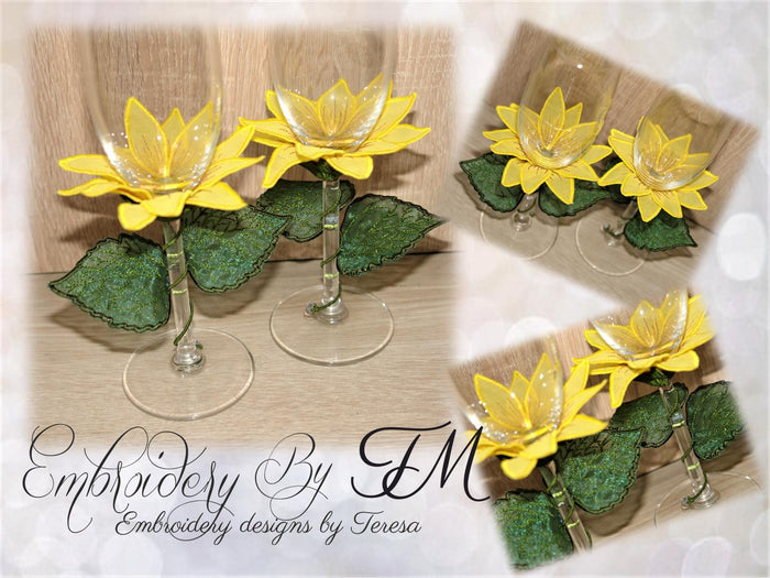 Wine glass decorations Sunflower / 4x4 hoop