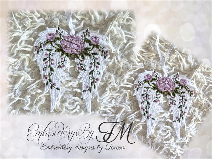 Wings with peonies/5x7 hoop
