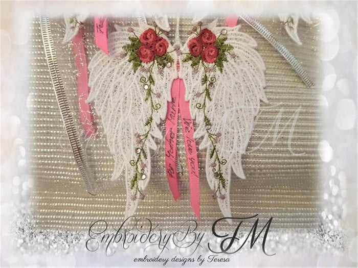 Wings with roses FSL/ two sizes / with loop and without loop