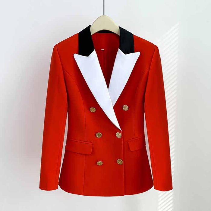 Women red wedding pantsuit white collar One-button Party pant suit