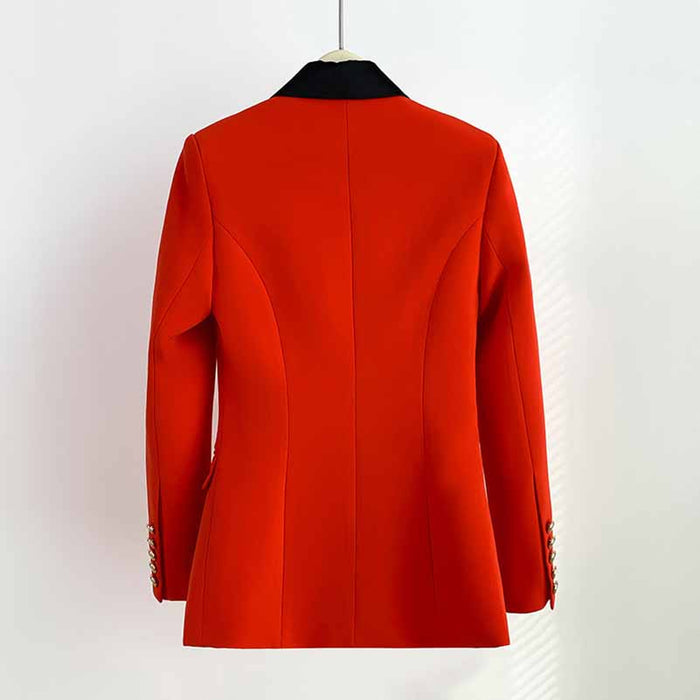 Women red wedding pantsuit white collar One-button Party pant suit