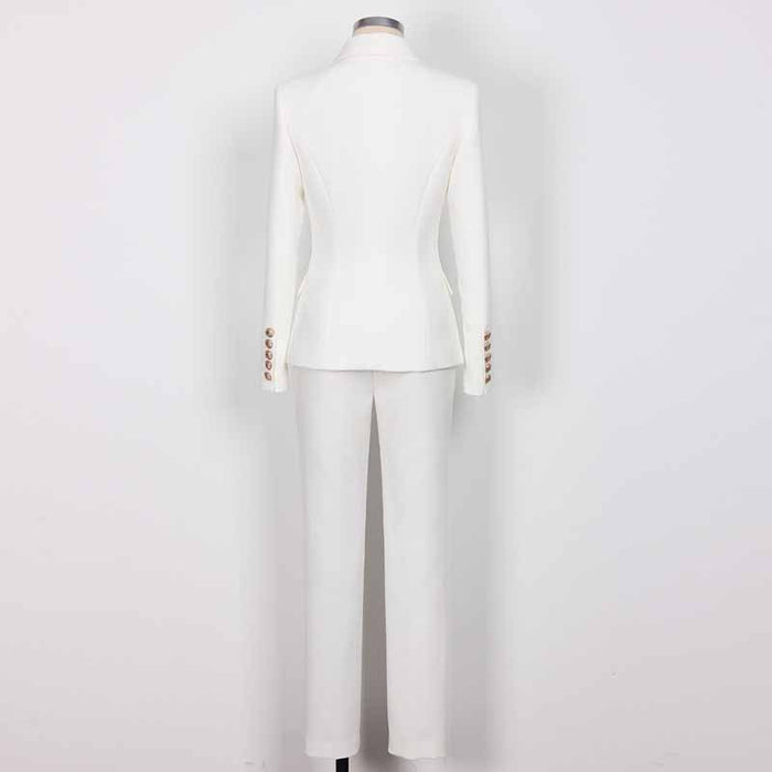 Women's Belted Pant Suit White Double Beasted Two Piece Business Set