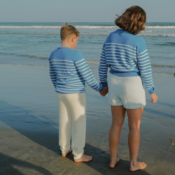 women's regatta and light blue stripe cropped knit sweater
