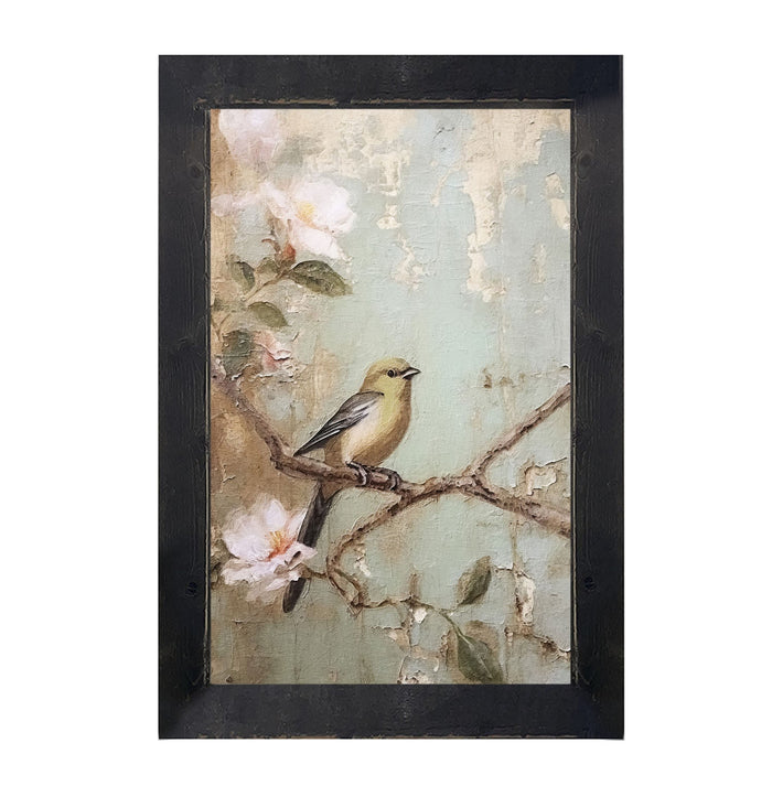 Yellow bird on branch - Framed Art